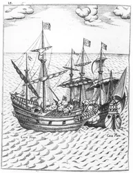 Et spansk skatteskib plyndret af Francis Drake (ca. 1540-96) i Stillehavs-sverige